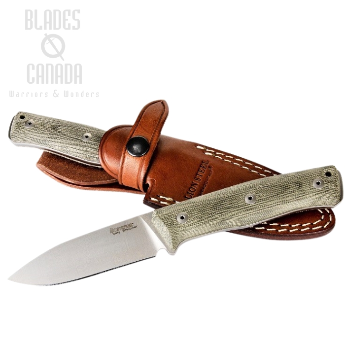 Lion Steel B35 CVG Slepiner Fixed Blade Knife, Micarta Green, Leather Sheath, LSTB3CVG